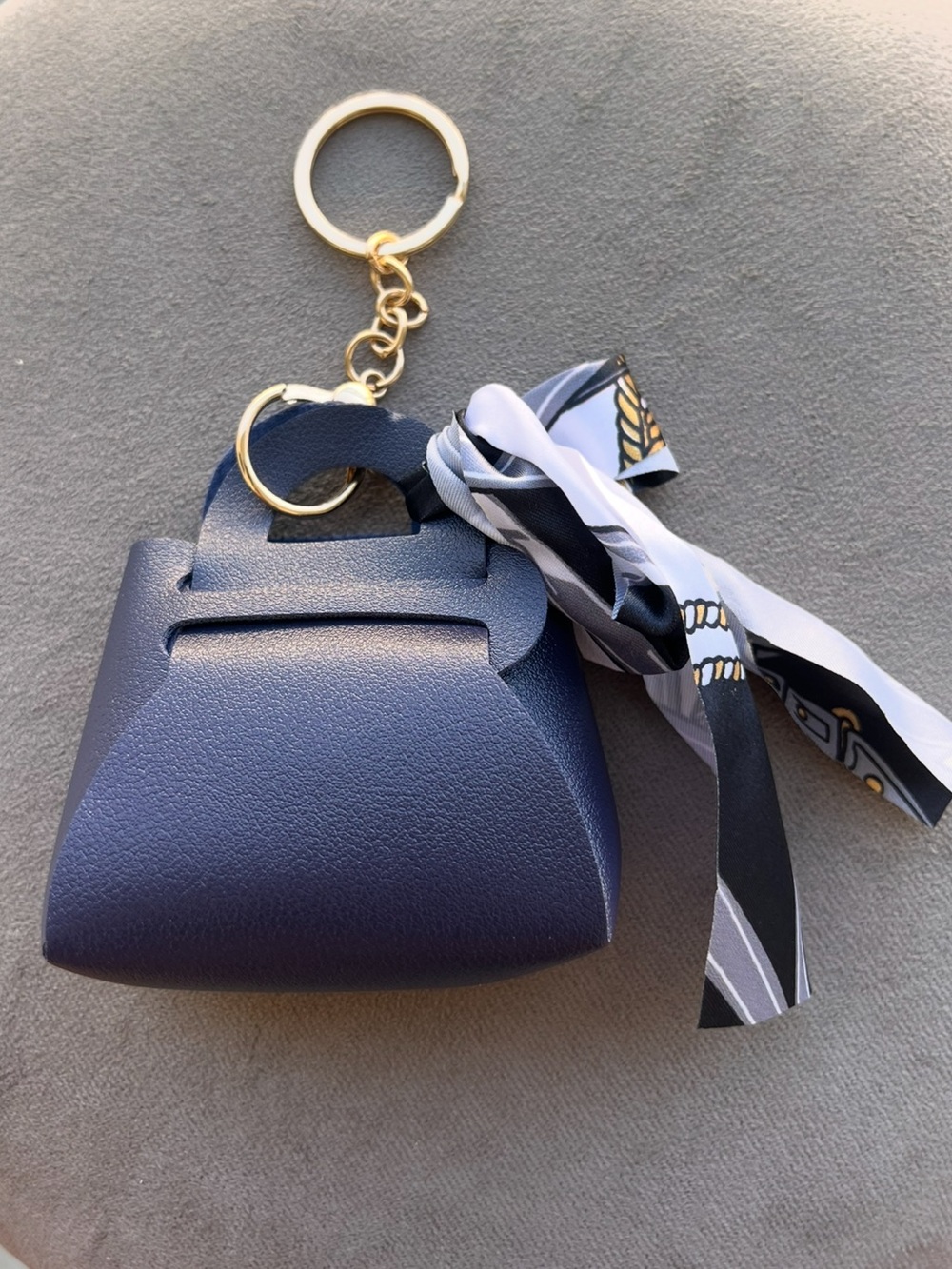 Navy Mini Purse Keychain Bag Charm with Scarf Accent